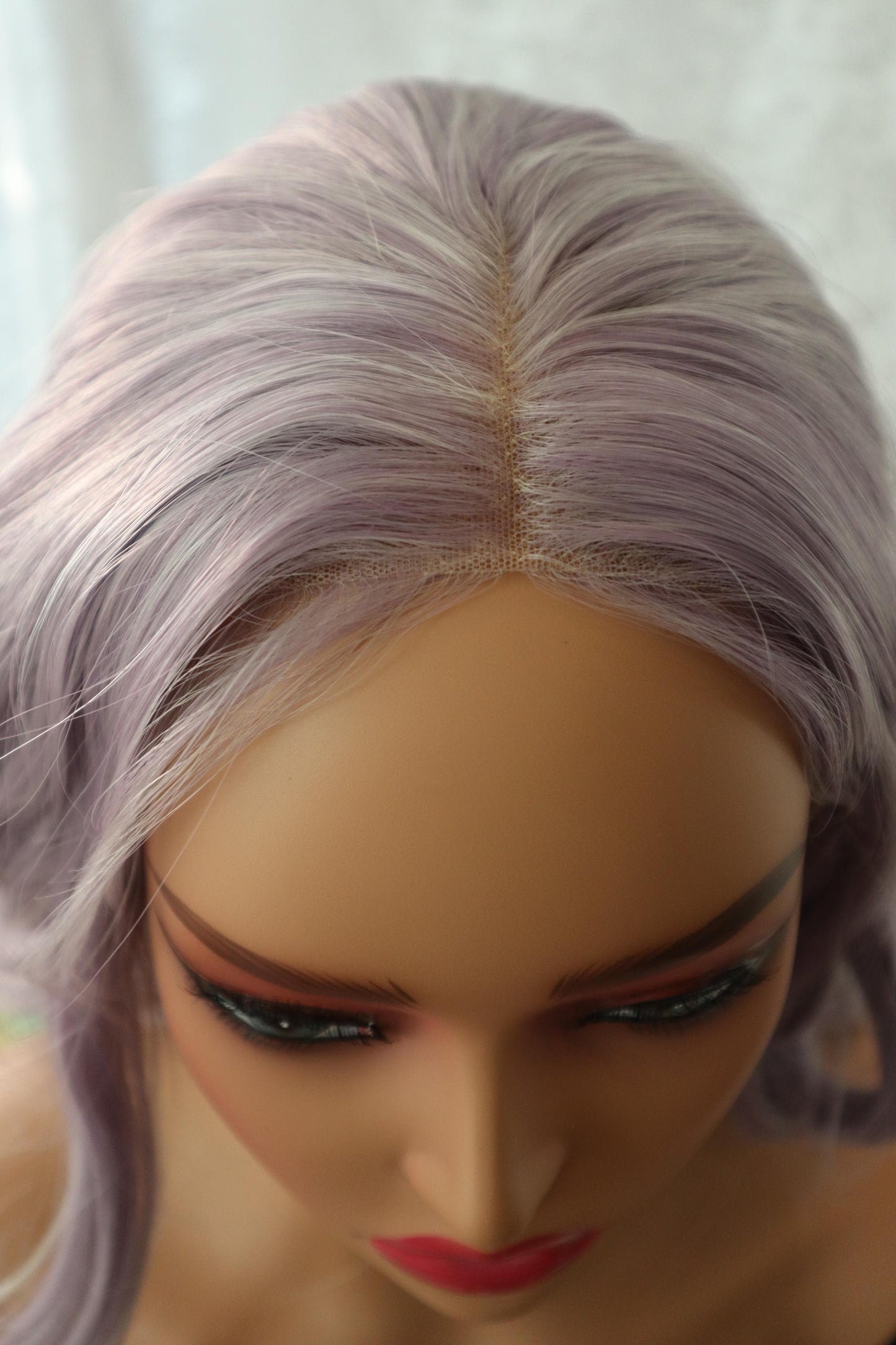 Long Wavy Lavender & Gray 26 inch Front Lace Wig β Natural Clear Parting, Soft Synthetic Hair