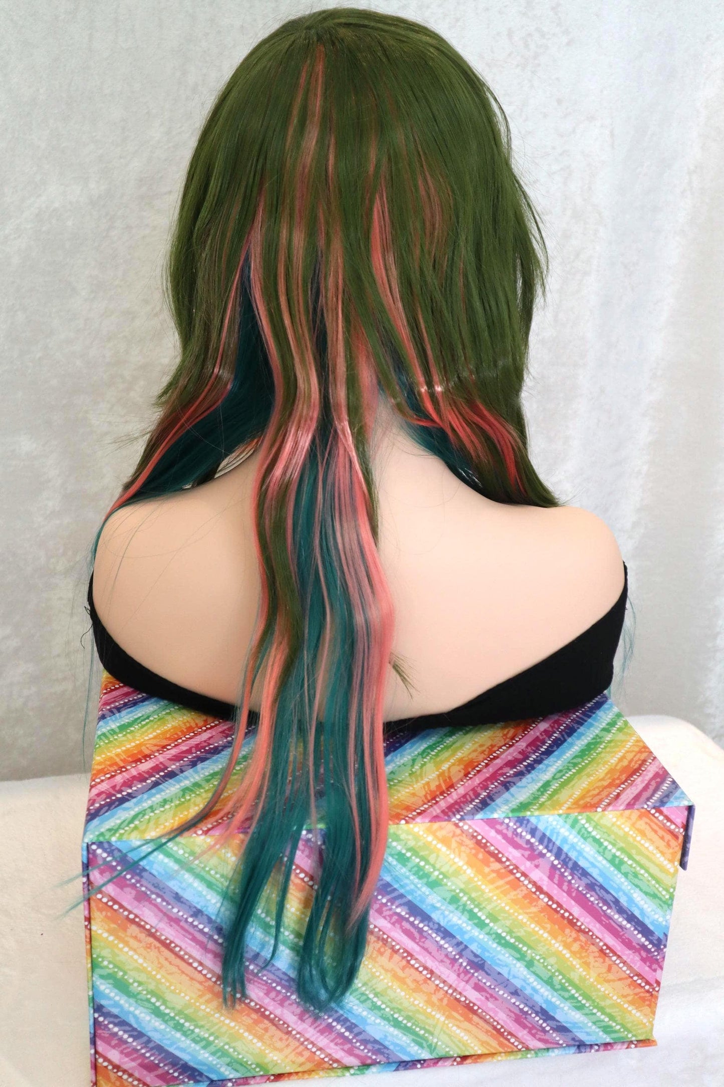 Punk Emo Multi-Colored Wig with Pink Face-Framing Bangs