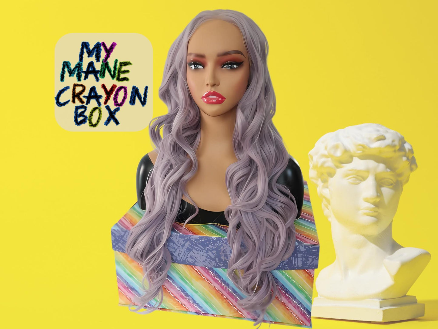 Long Wavy Lavender & Gray 26 inch Front Lace Wig β Natural Clear Parting, Soft Synthetic Hair