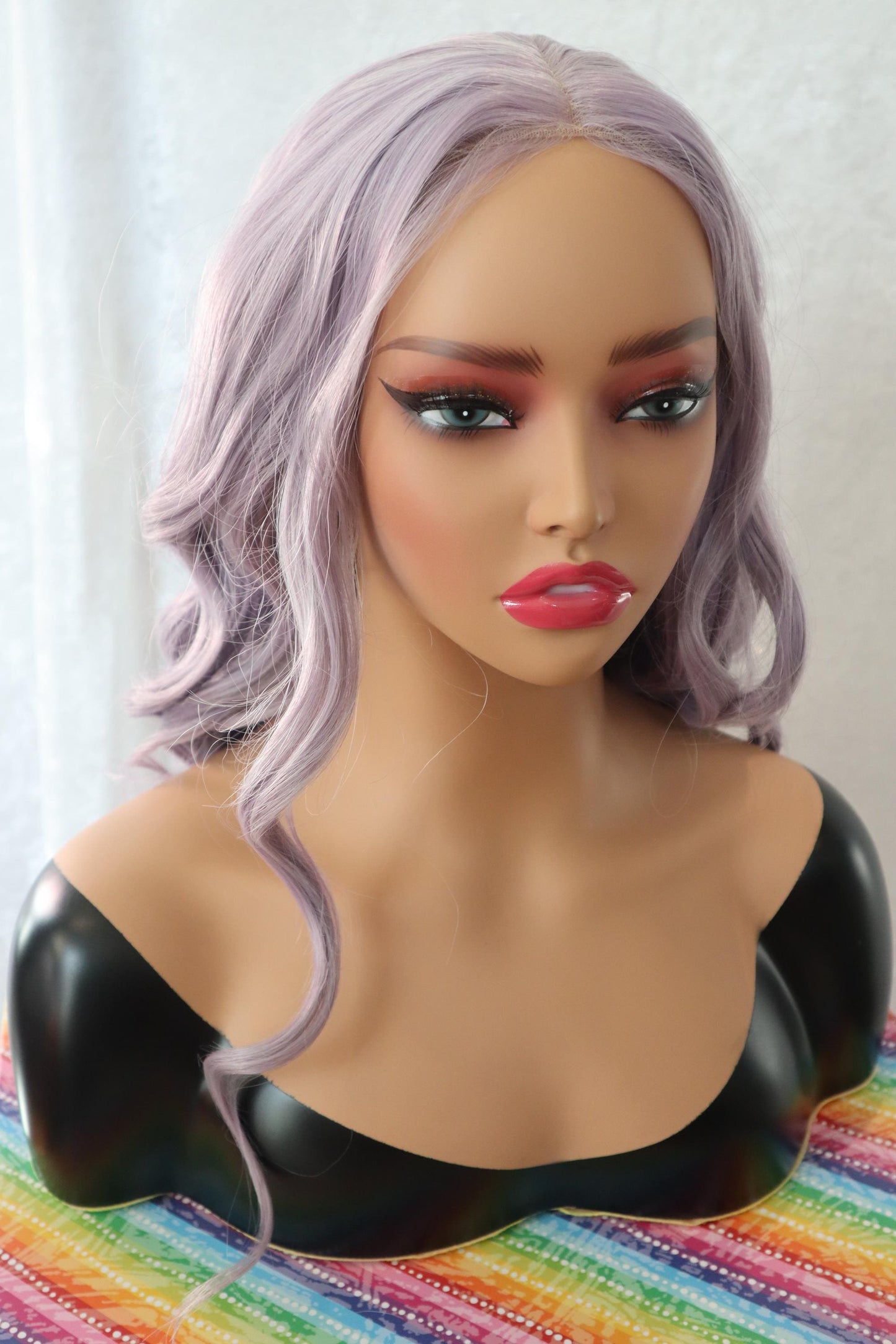 Long Wavy Lavender & Gray 26 inch Front Lace Wig β Natural Clear Parting, Soft Synthetic Hair
