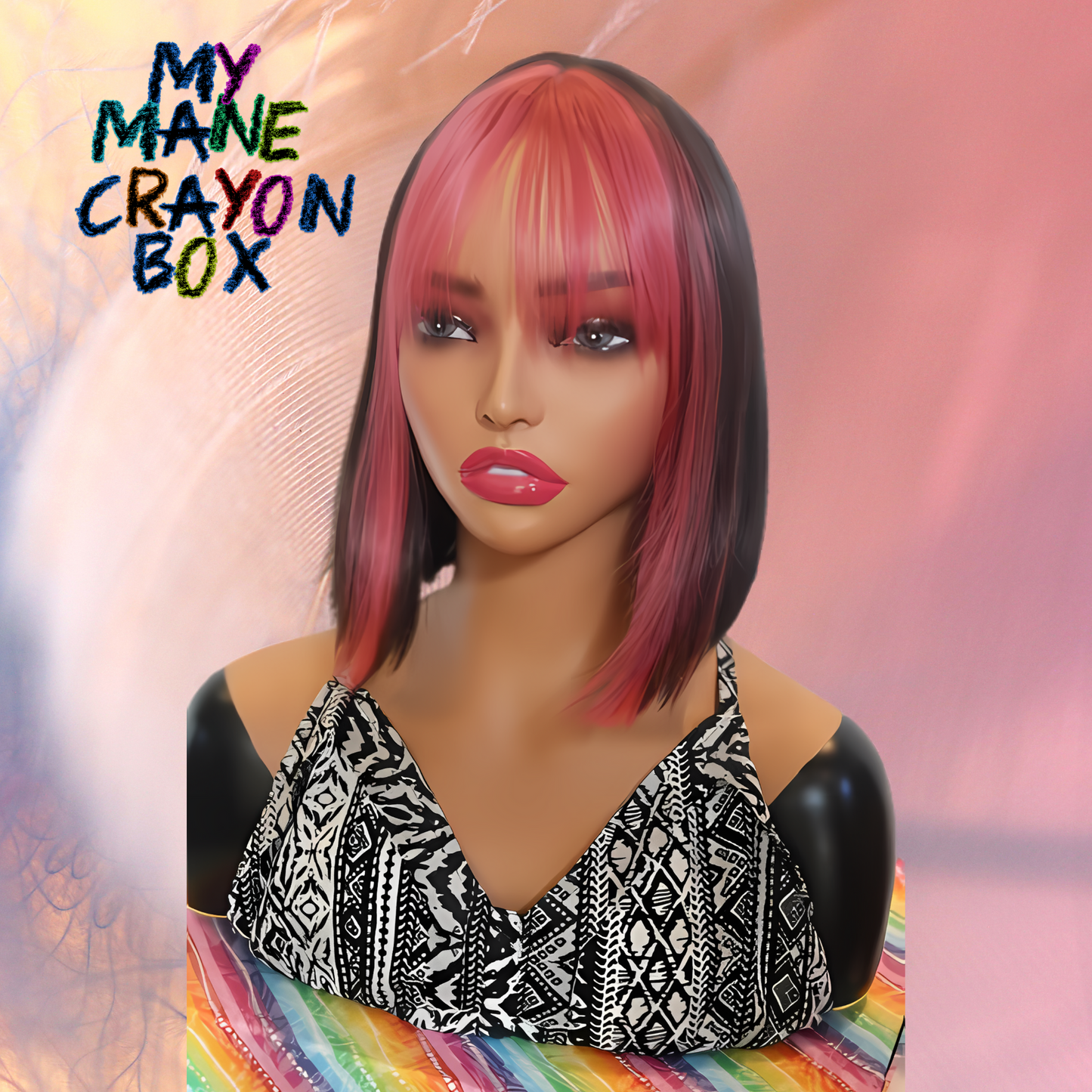 Pink Fringe Lightweight Bob Wig β 12-Inch Straight Brown Wig with Dark Pink Fringe & Face-Framing Highlights | Everyday Glueless Wig"