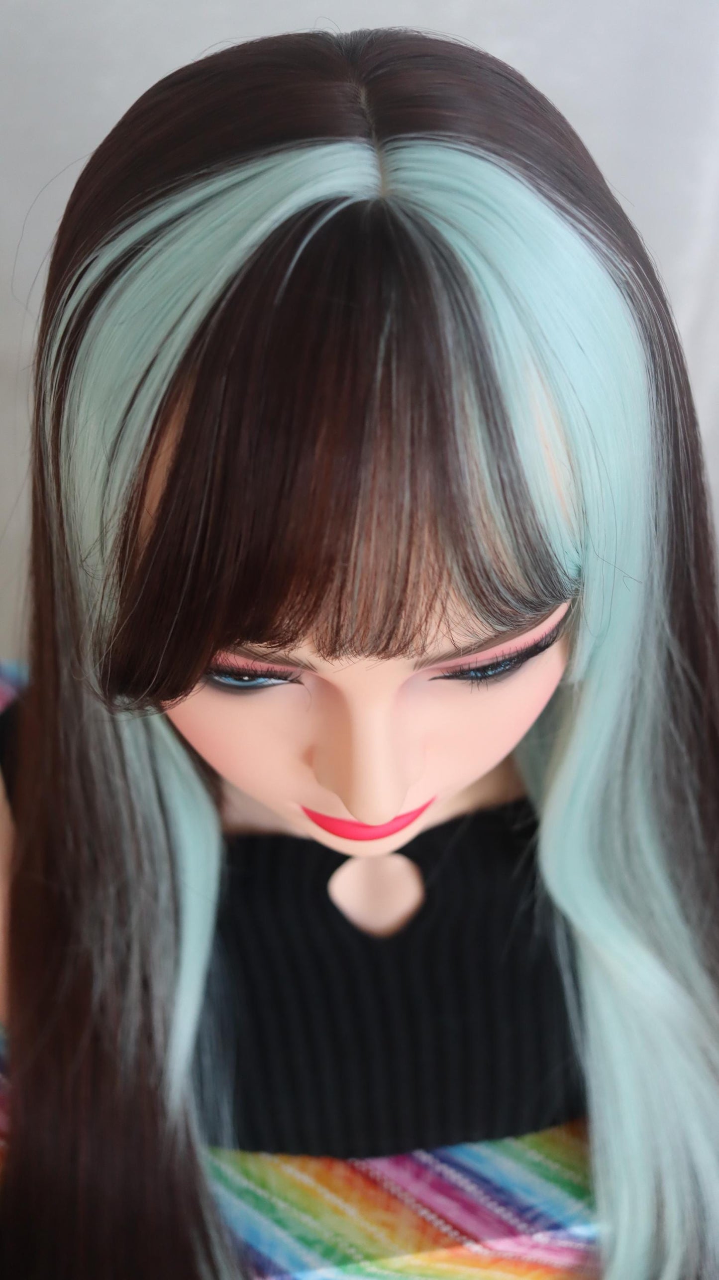 Chocolate Mint Bliss Wig – 26" Straight Brown & Mint Green Stunner with Unique Bangs