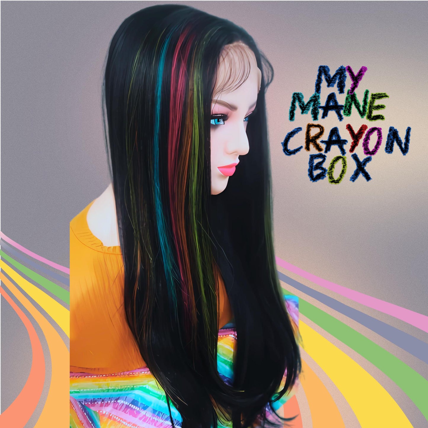Rainbow Highway T-Part Lace Wig – 20 inches Black Wig with Vibrant Front Highlights | Glueless, Lightweight & Easy to Style