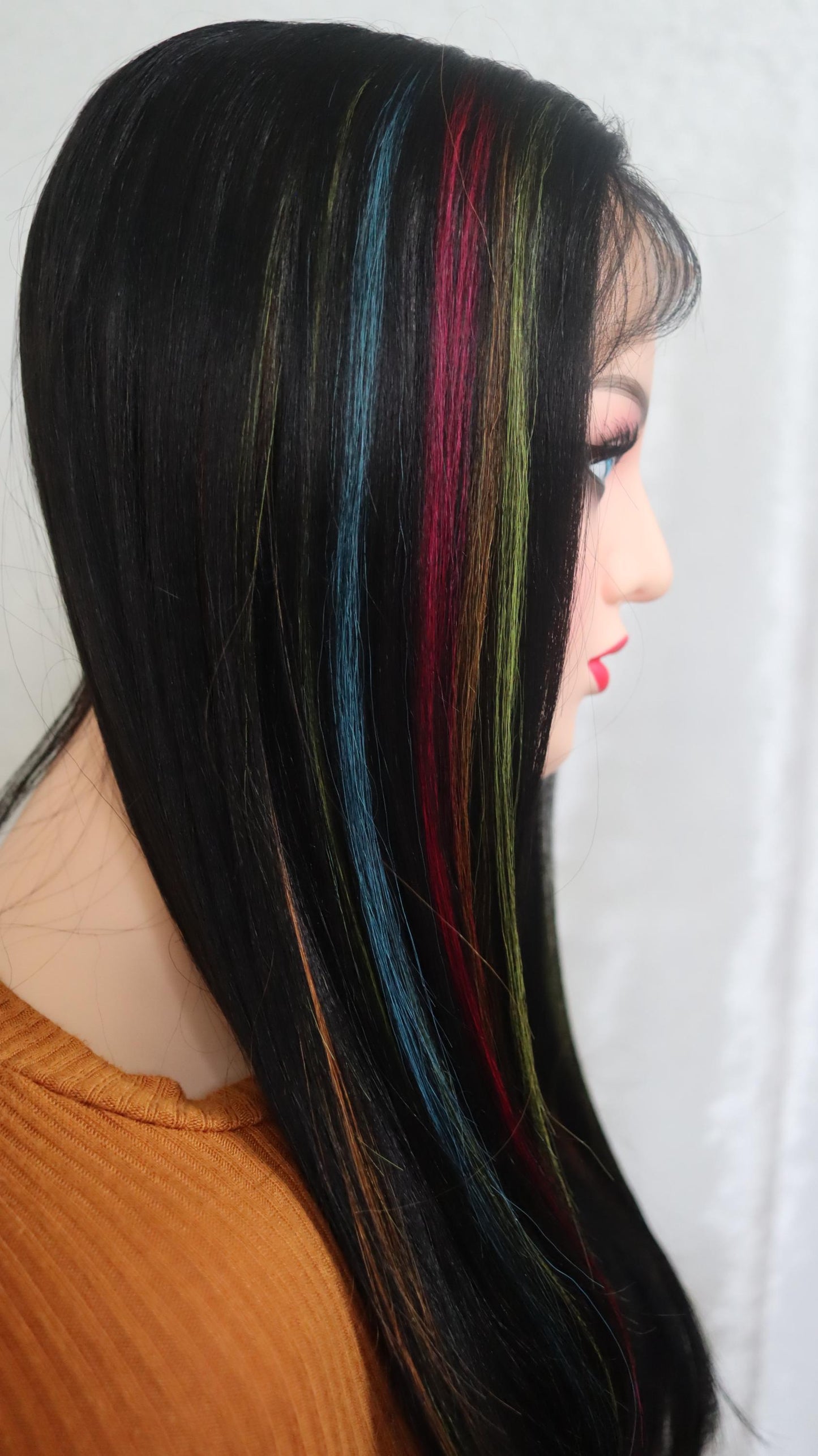 Rainbow Highway T-Part Lace Wig – 20 inches Black Wig with Vibrant Front Highlights | Glueless, Lightweight & Easy to Style