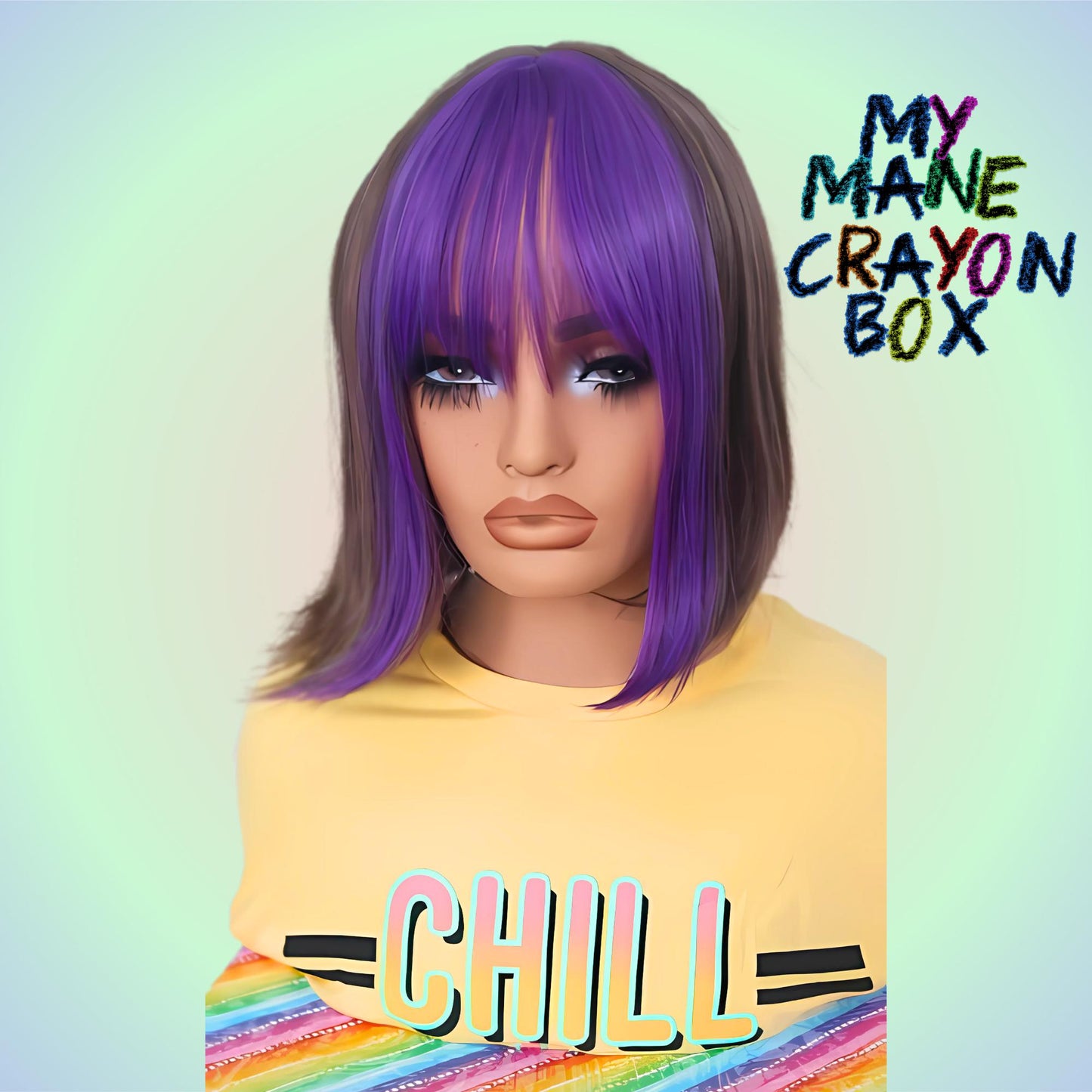 Short Bob Wig with Purple Bangs & Ash Light Brown Base – Bold Synthetic Wig for Everyday Style