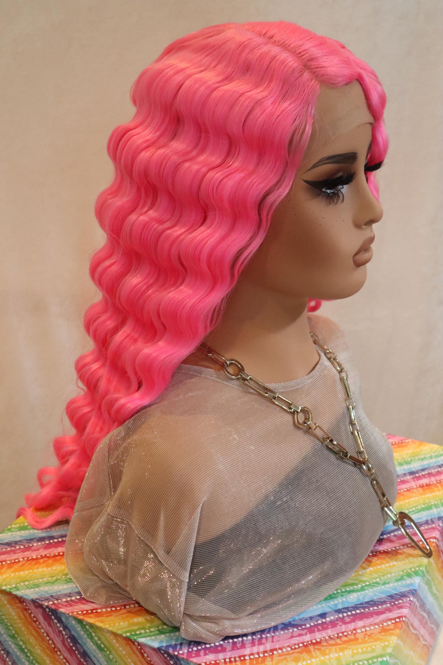 Long Front Lace Wavy Hot Pink Wig - Bold & Beautiful Pink Waves