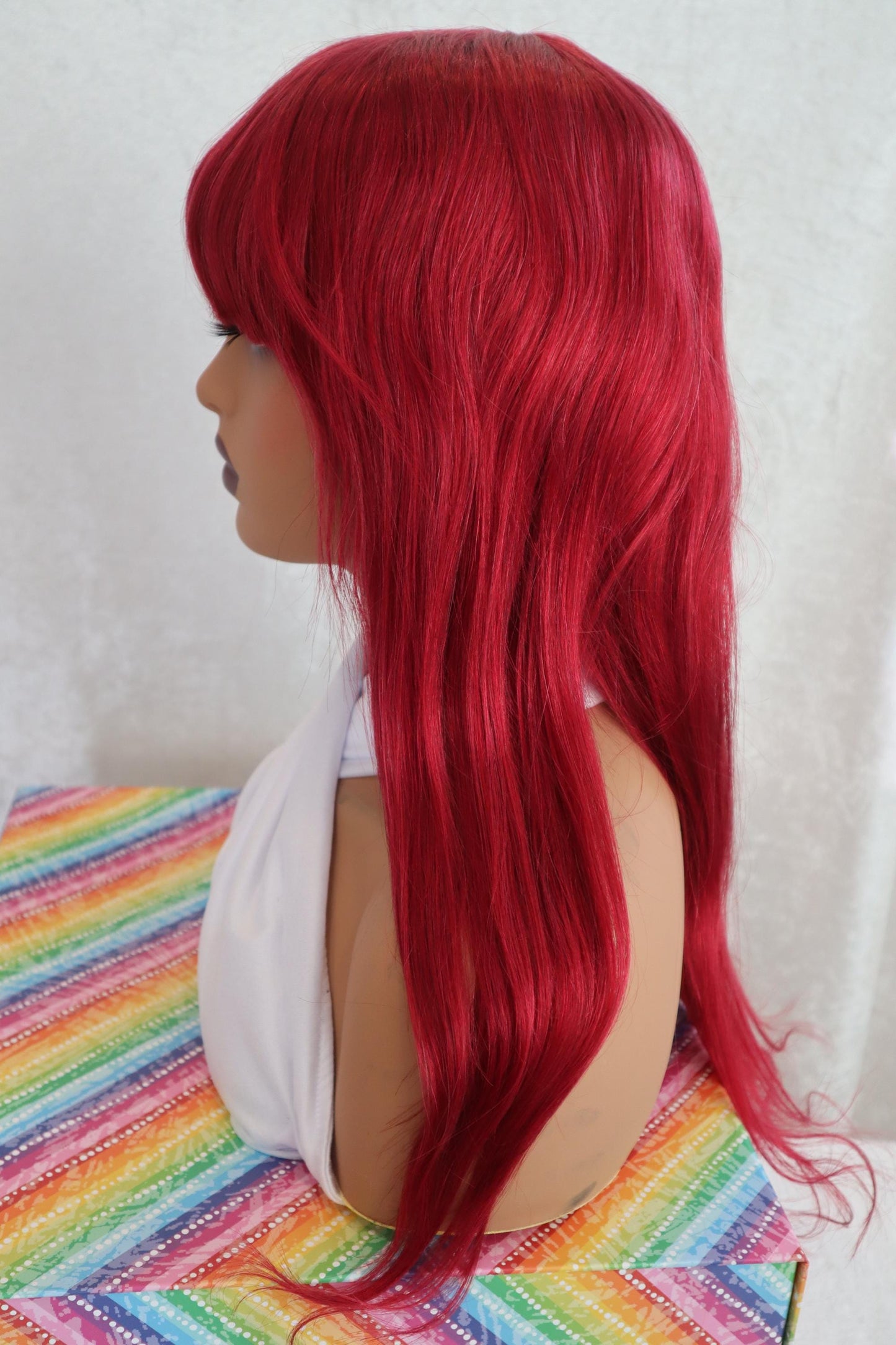 Ariel-Inspired Vibrant Red Human Hair Wig – 18" Soft & Natural with Bangs