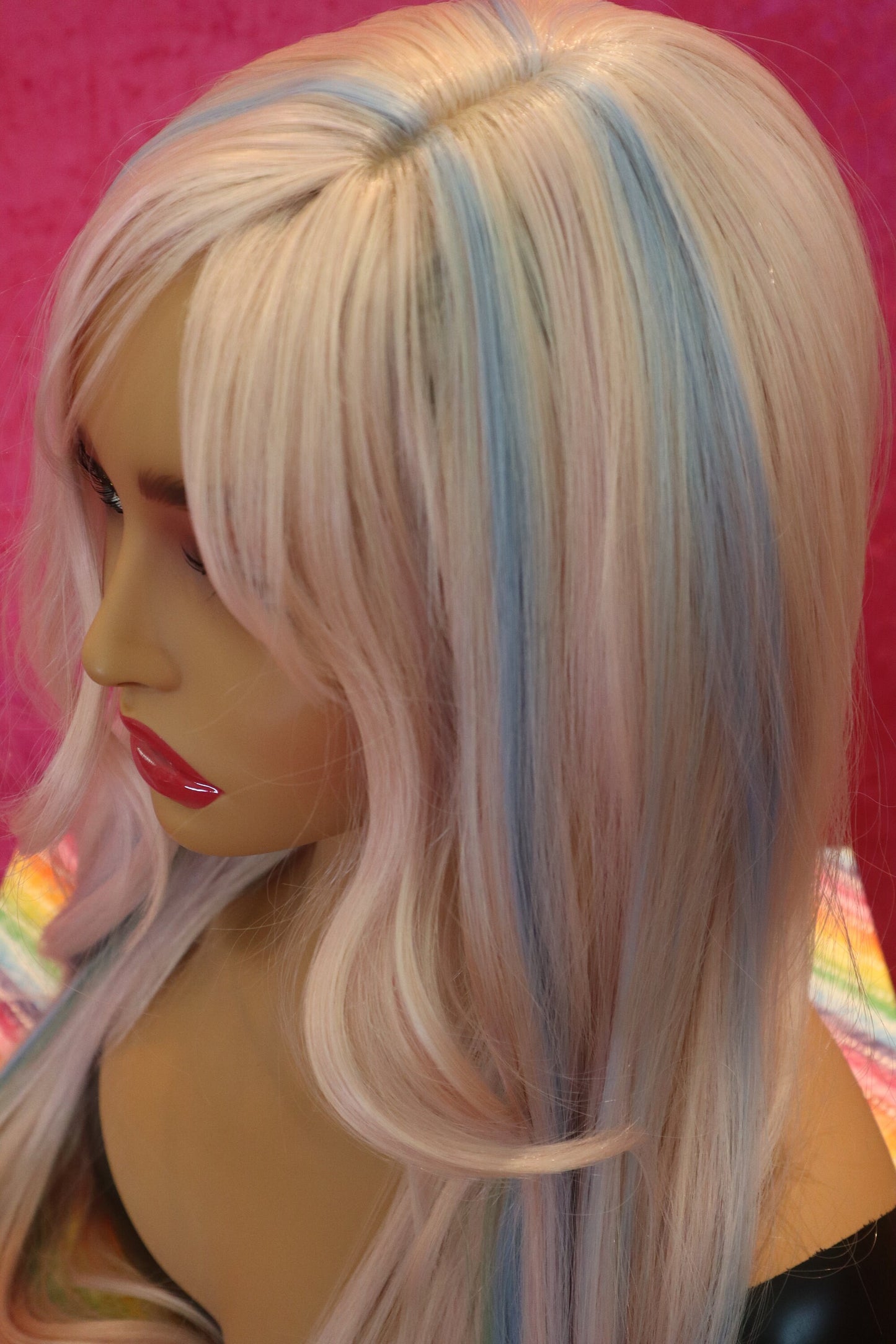 Platinum Blonde Rose Gold Baby Blue Mint Highlighted Straight and Wavy long Wig