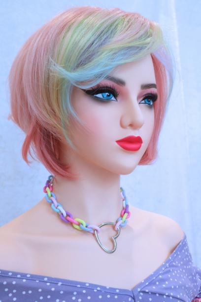 Pastel Dream Short Wig | Pink Wig with Multi-Color Bangs | Colorful Fantasy Look