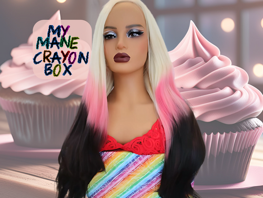 30 inch Ombre Blonde to Pink and Black Front Lace Wig Natural parting Vibrant & Unique Long Wig