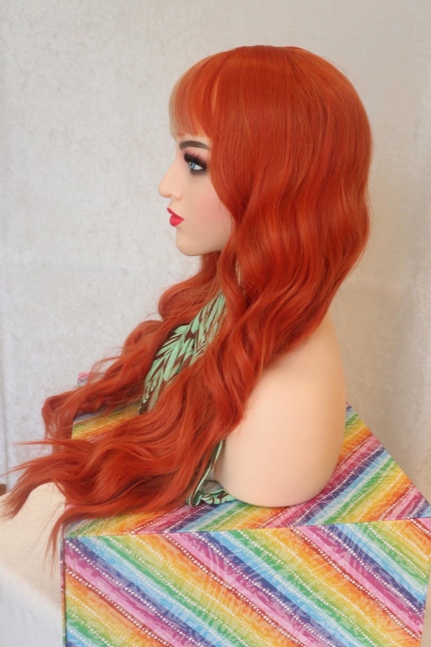 Vibrant Ginger & Blonde 28" Wavy Wig with Unique Half-Blonde Bangs | Fun, Festival-Ready Hair