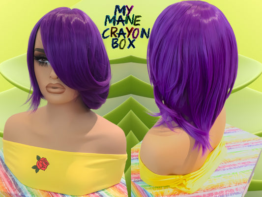 Bright Purple Short Synthetic Wig - Perfect for Parties and Fun Events