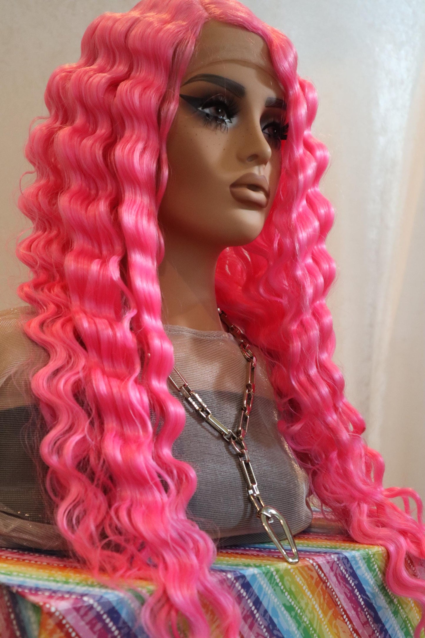 Long Front Lace Wavy Hot Pink Wig - Bold & Beautiful Pink Waves