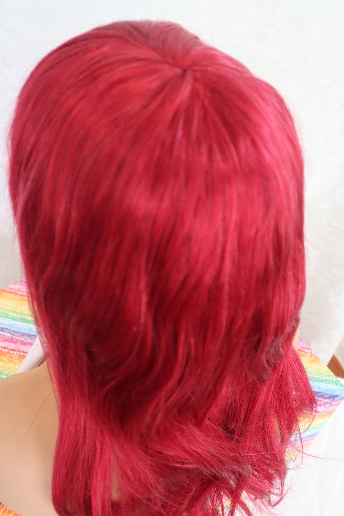 Ariel-Inspired Vibrant Red Human Hair Wig – 18" Soft & Natural with Bangs
