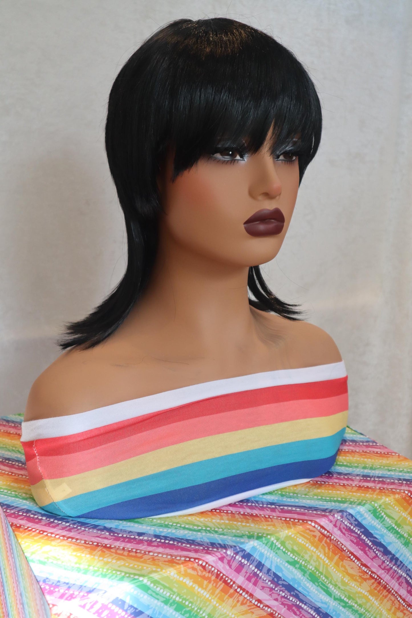 Short Black 80s Mullet Wig for Women | Retro Rocker Style | Perfect for Costume or Everyday Fun