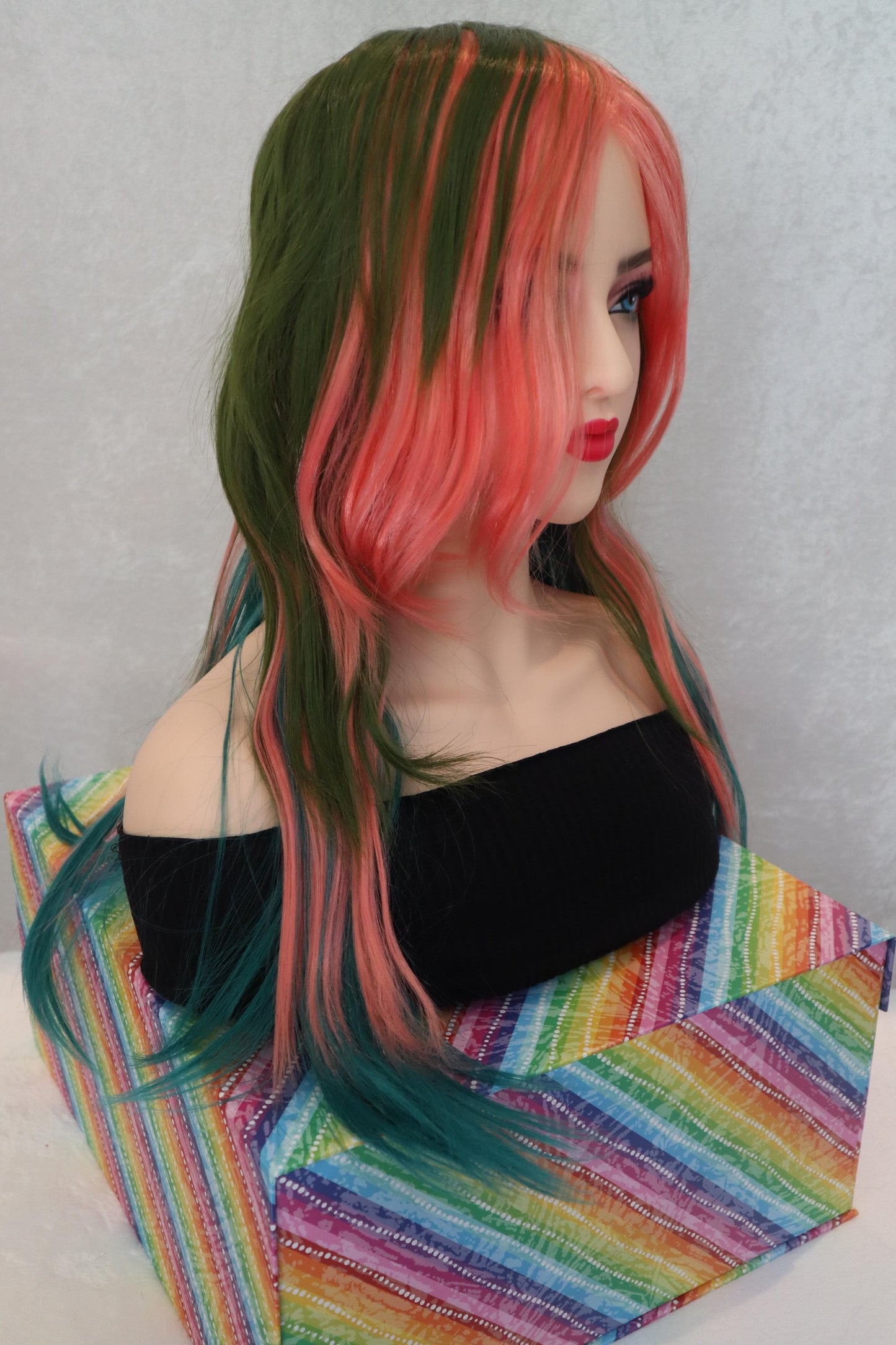 Punk Emo Multi-Colored Wig with Pink Face-Framing Bangs