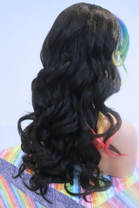 Vibrant Prism Rainbow Face-Framing Highlights 24 inches Wavy Black Lace Front Wig – Stand Out with Colorful Elegance