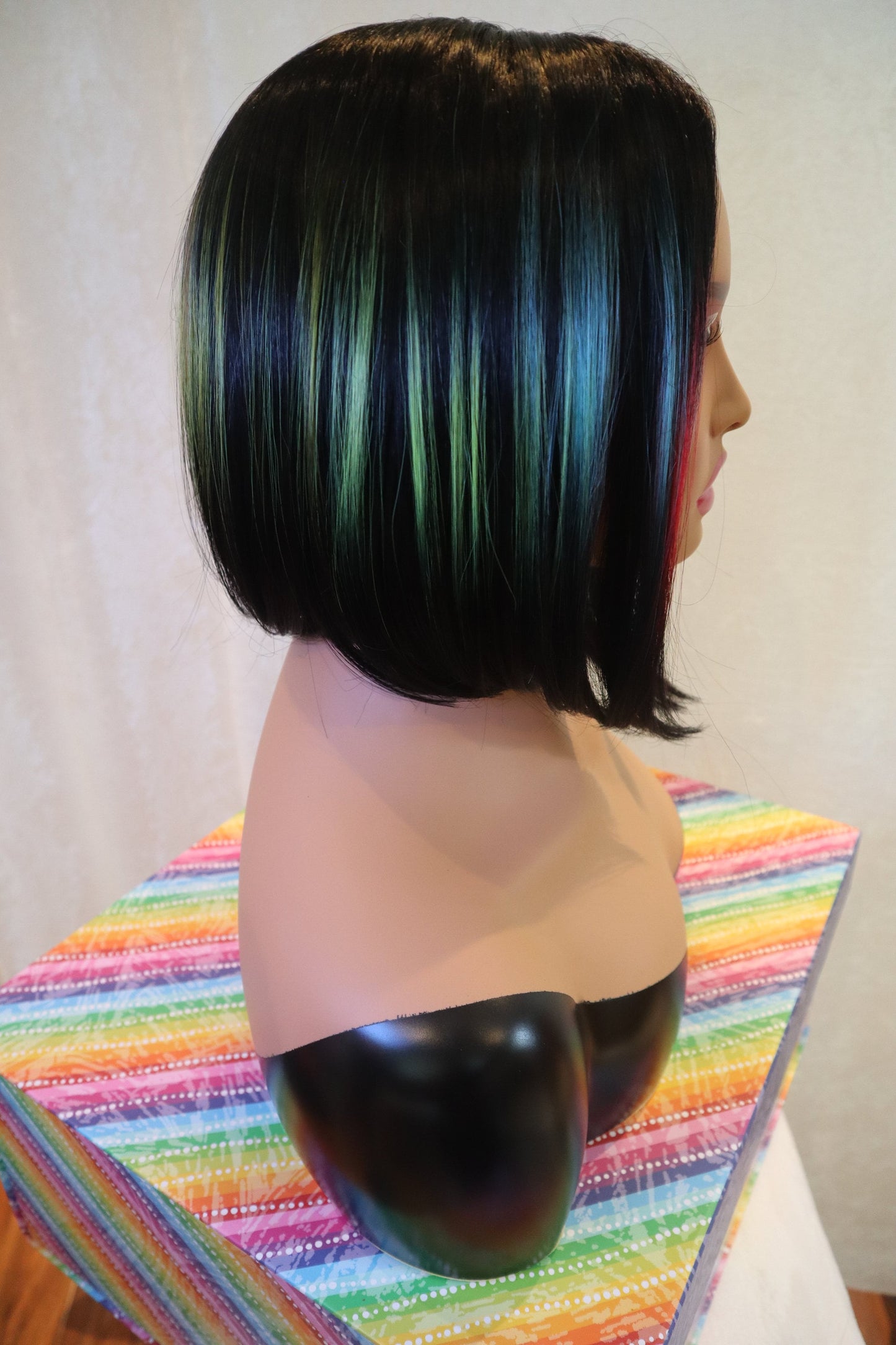 Rainbow Rays Highlights with black straight bob wig