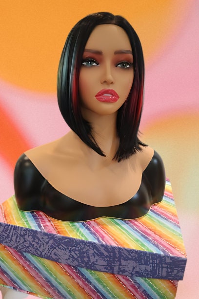 Rainbow Rays Highlights with black straight bob wig