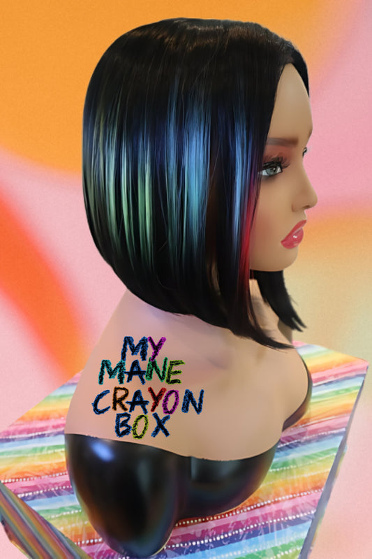 Rainbow Rays Highlights with black straight bob wig