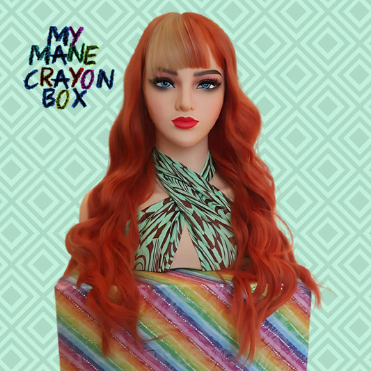 Vibrant Ginger & Blonde 28" Wavy Wig with Unique Half-Blonde Bangs | Fun, Festival-Ready Hair