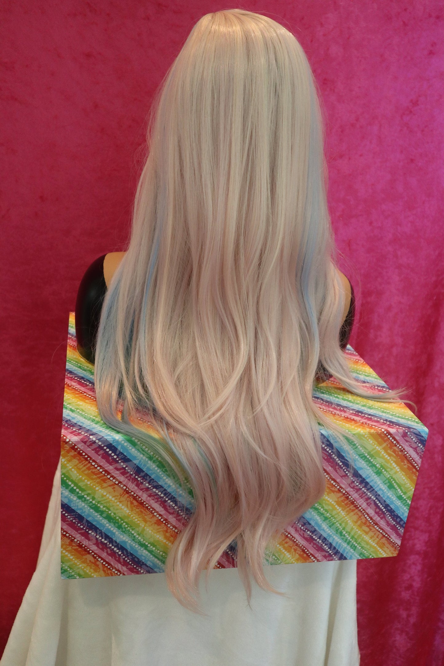 Platinum Blonde Rose Gold Baby Blue Mint Highlighted Straight and Wavy long Wig