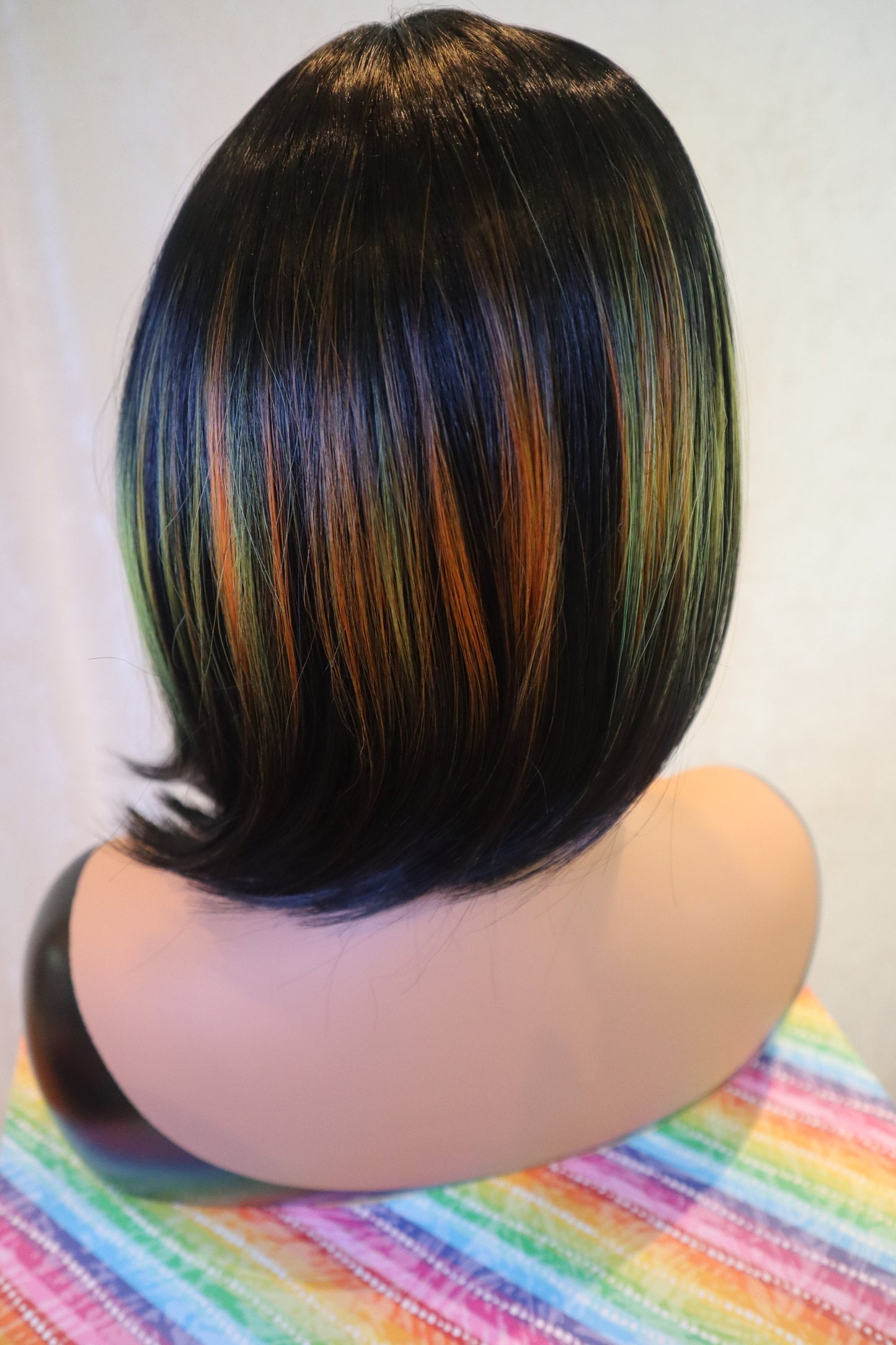 Rainbow Rays Highlights with black straight bob wig