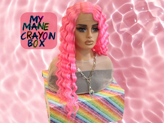 Long Front Lace Wavy Hot Pink Wig - Bold & Beautiful Pink Waves