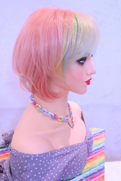 Pastel Dream Short Wig | Pink Wig with Multi-Color Bangs | Colorful Fantasy Look