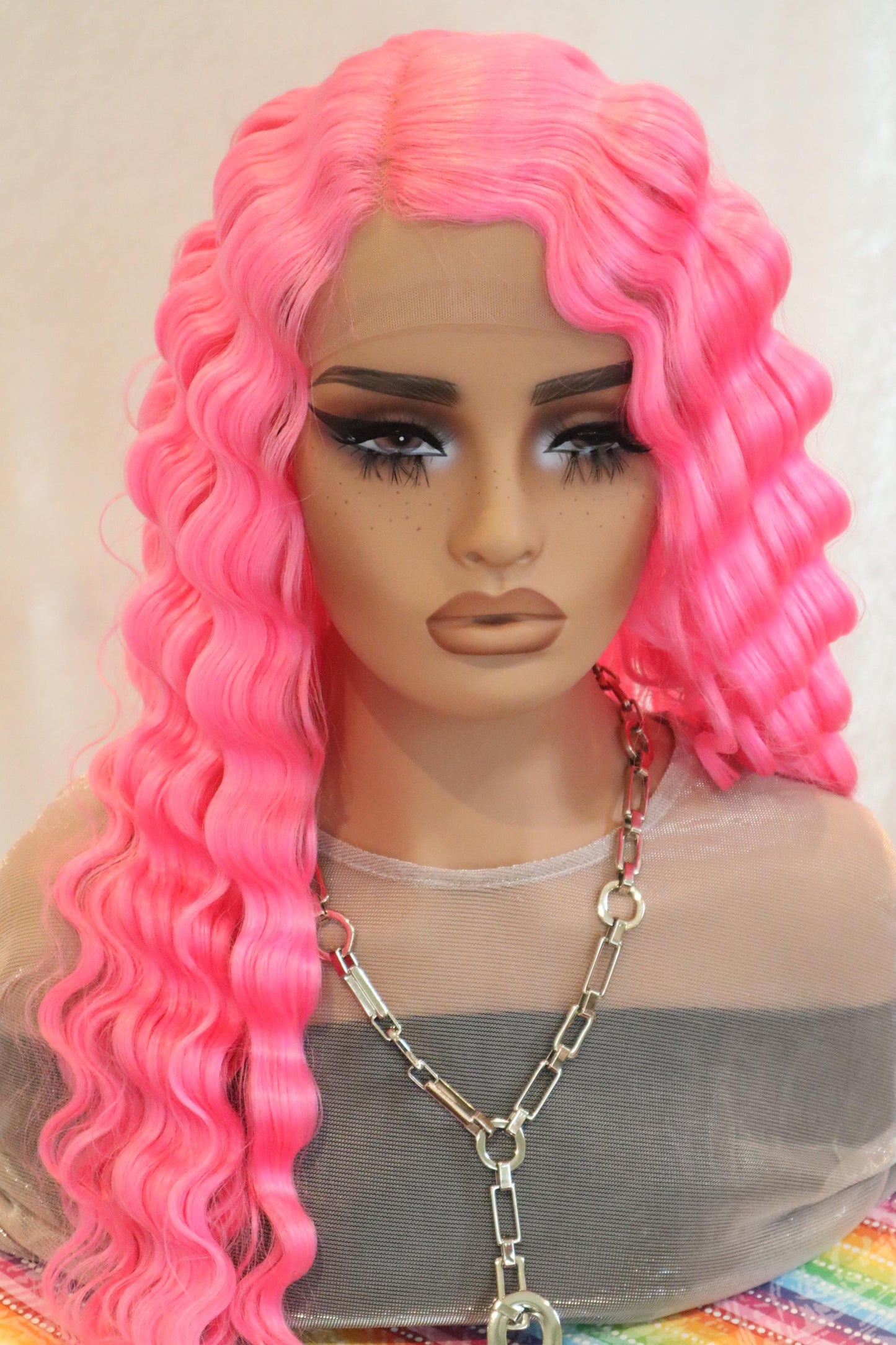 Long Front Lace Wavy Hot Pink Wig - Bold & Beautiful Pink Waves