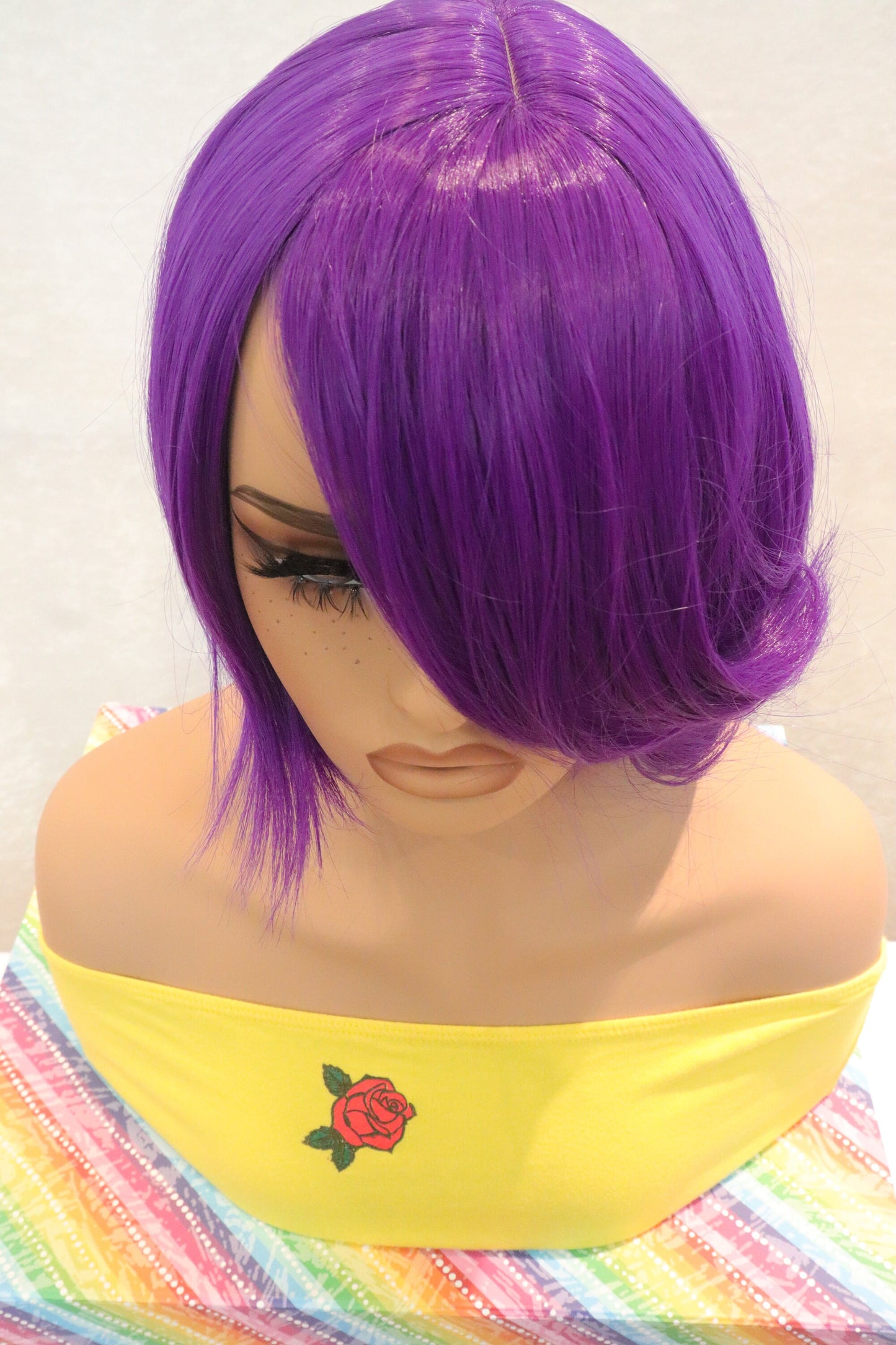 Bright Purple Short Synthetic Wig - Perfect for Parties and Fun Events