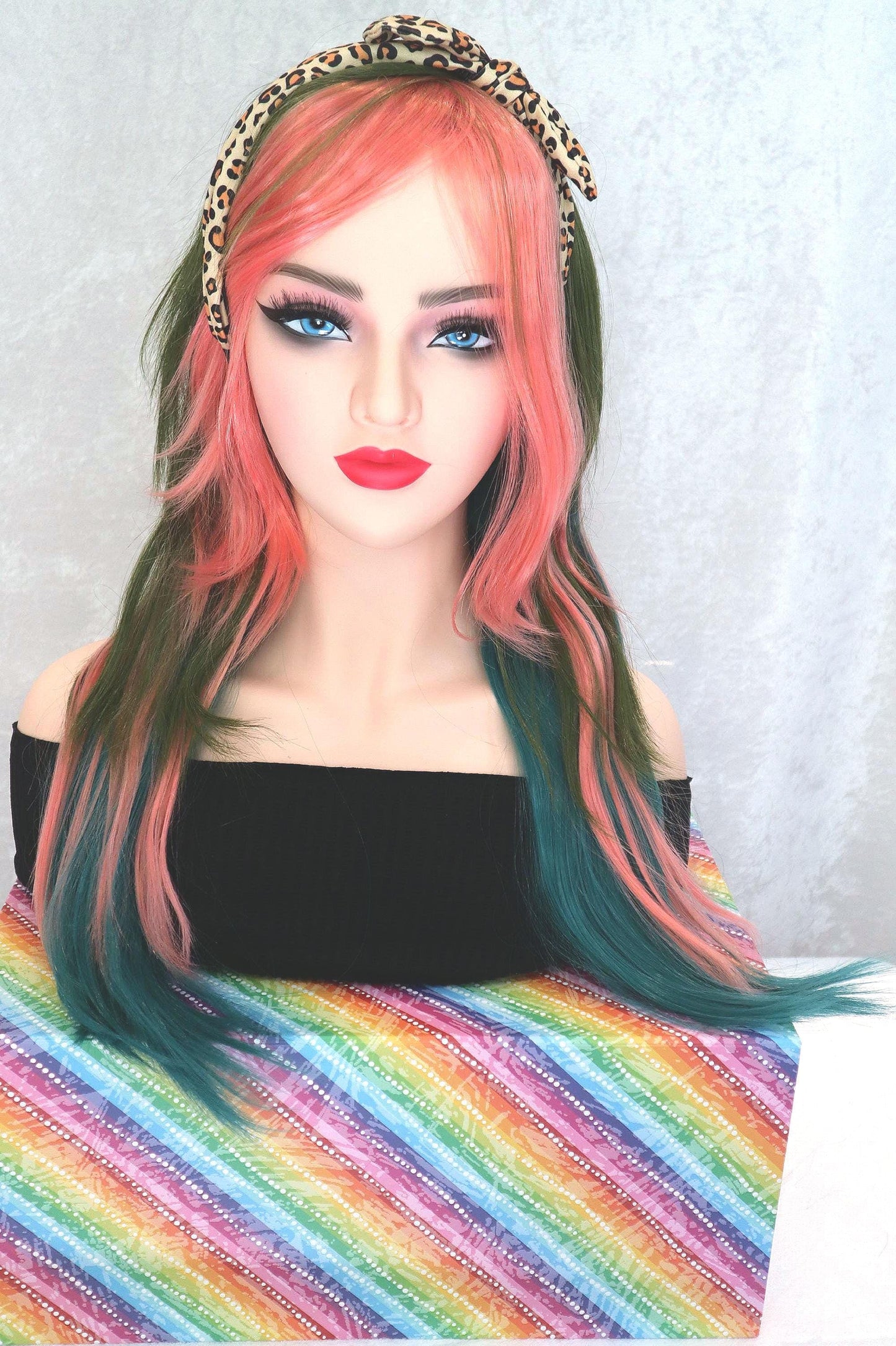 Punk Emo Multi-Colored Wig with Pink Face-Framing Bangs