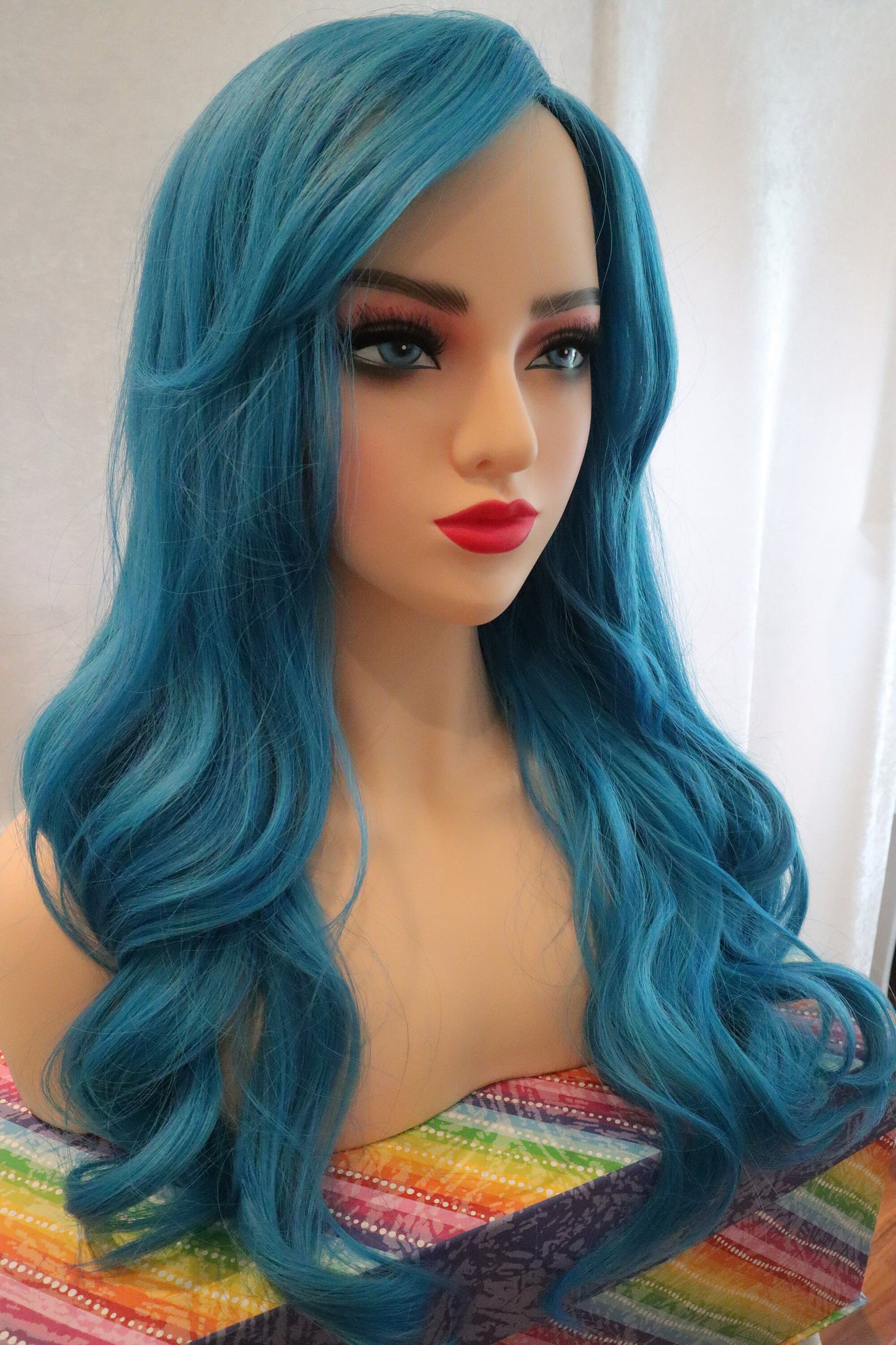 Aqua and Blue Wavy Long Synthetic Wig | Cosplay