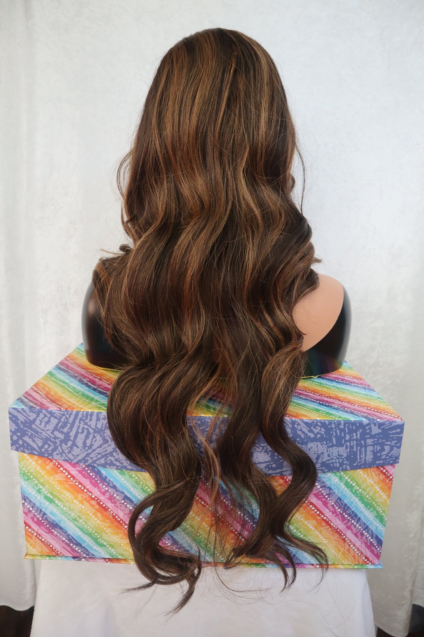 Natural Side parted brown wavy lace front wig with highlights