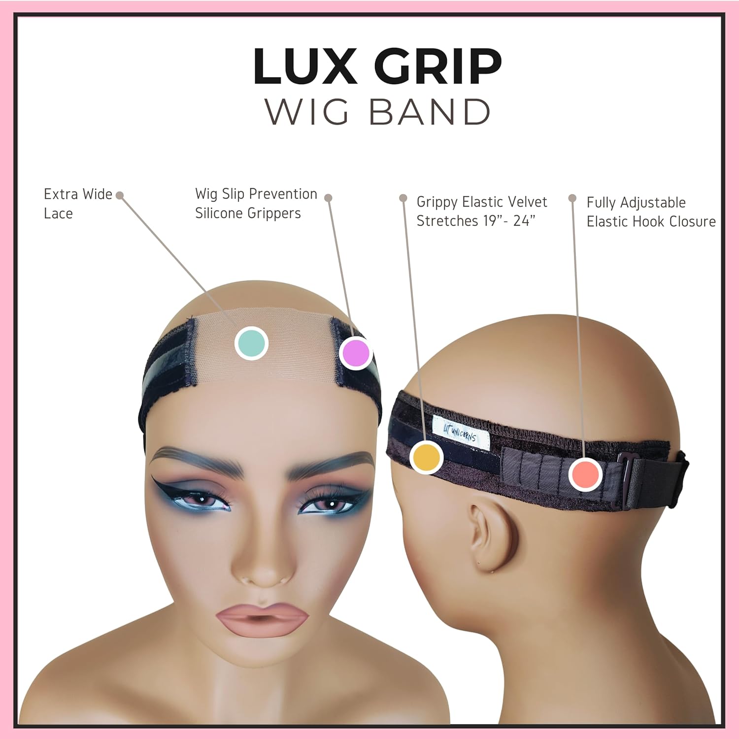 LUX GRIP Lace Wig Gripper Band - Fully Adjustable | Extra Wide Lace | For Lace Front Wigs | Non Slip for All Wigs (Brown)