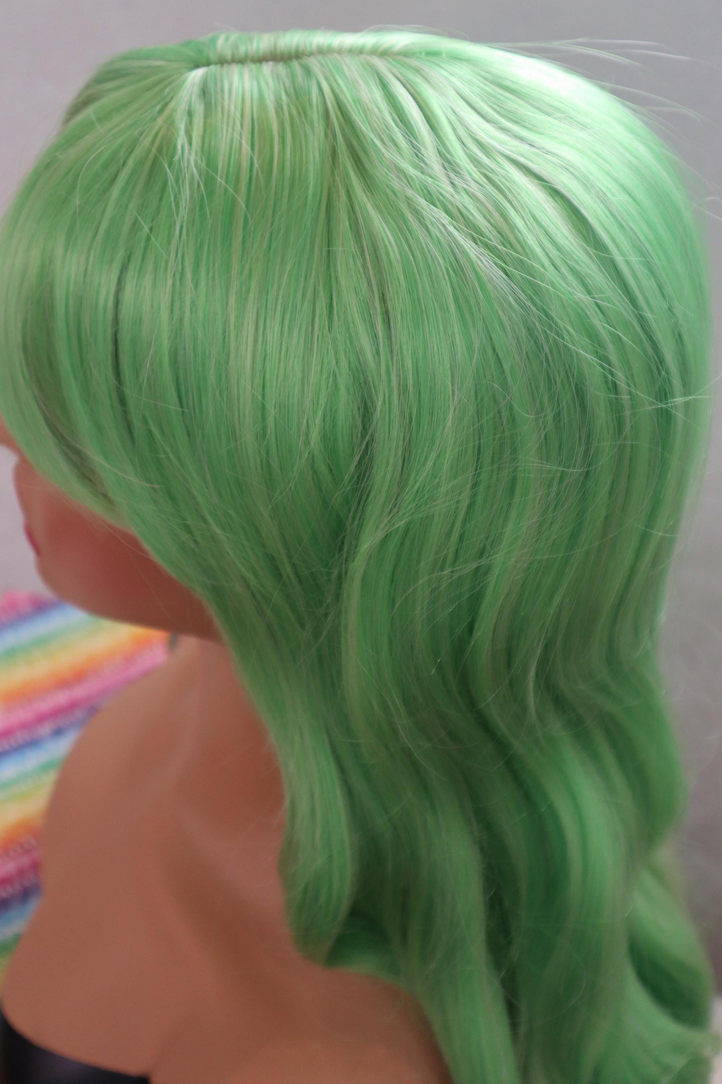 Neon Green Long Wavy Wig with Blonde Highlights and Bangs – 26 Inches of Bold Style!