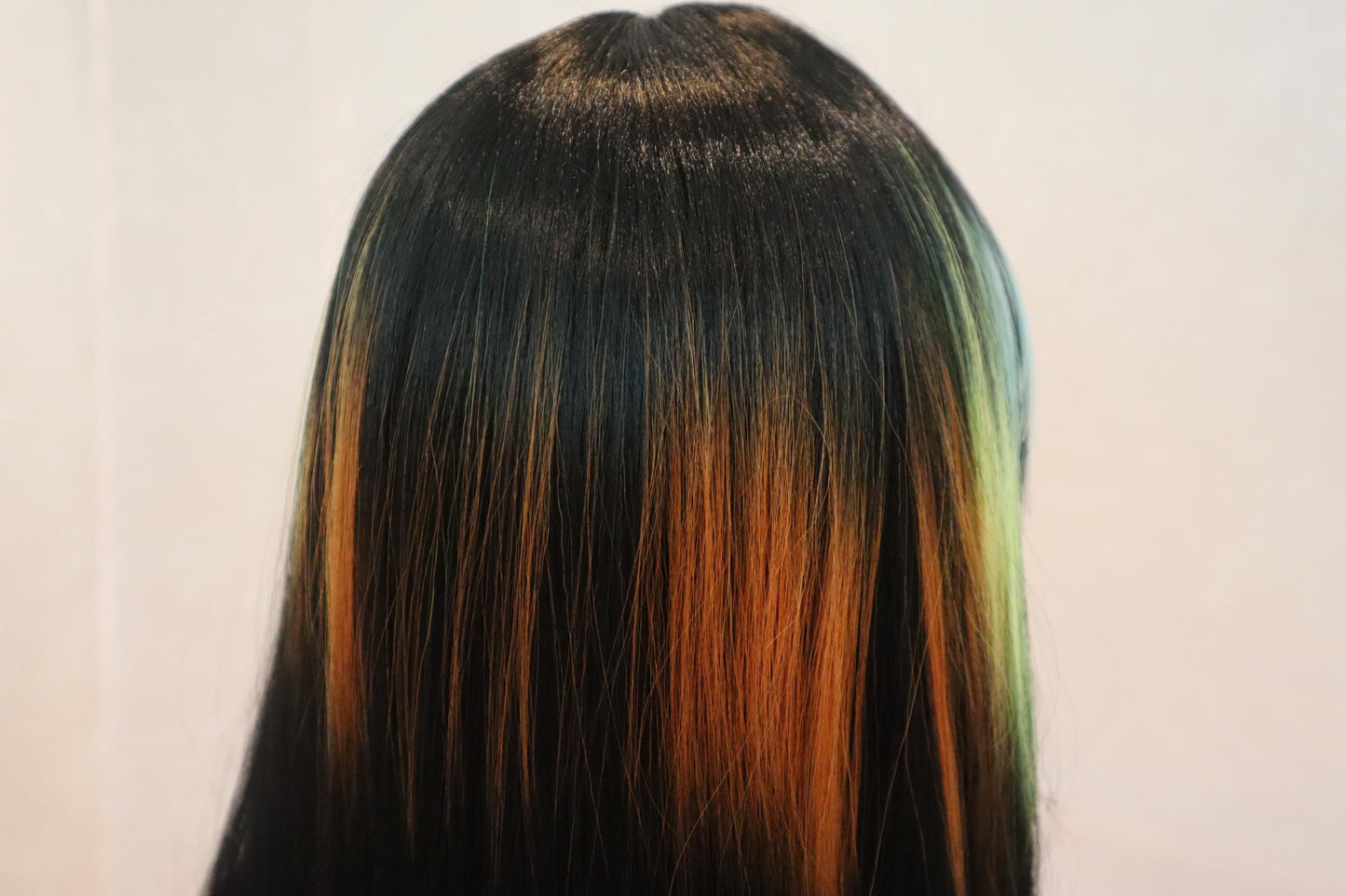 Long Straight Elegant Side Part Front Lace Wig with Rainbow Highlights and Face-Framing Rays