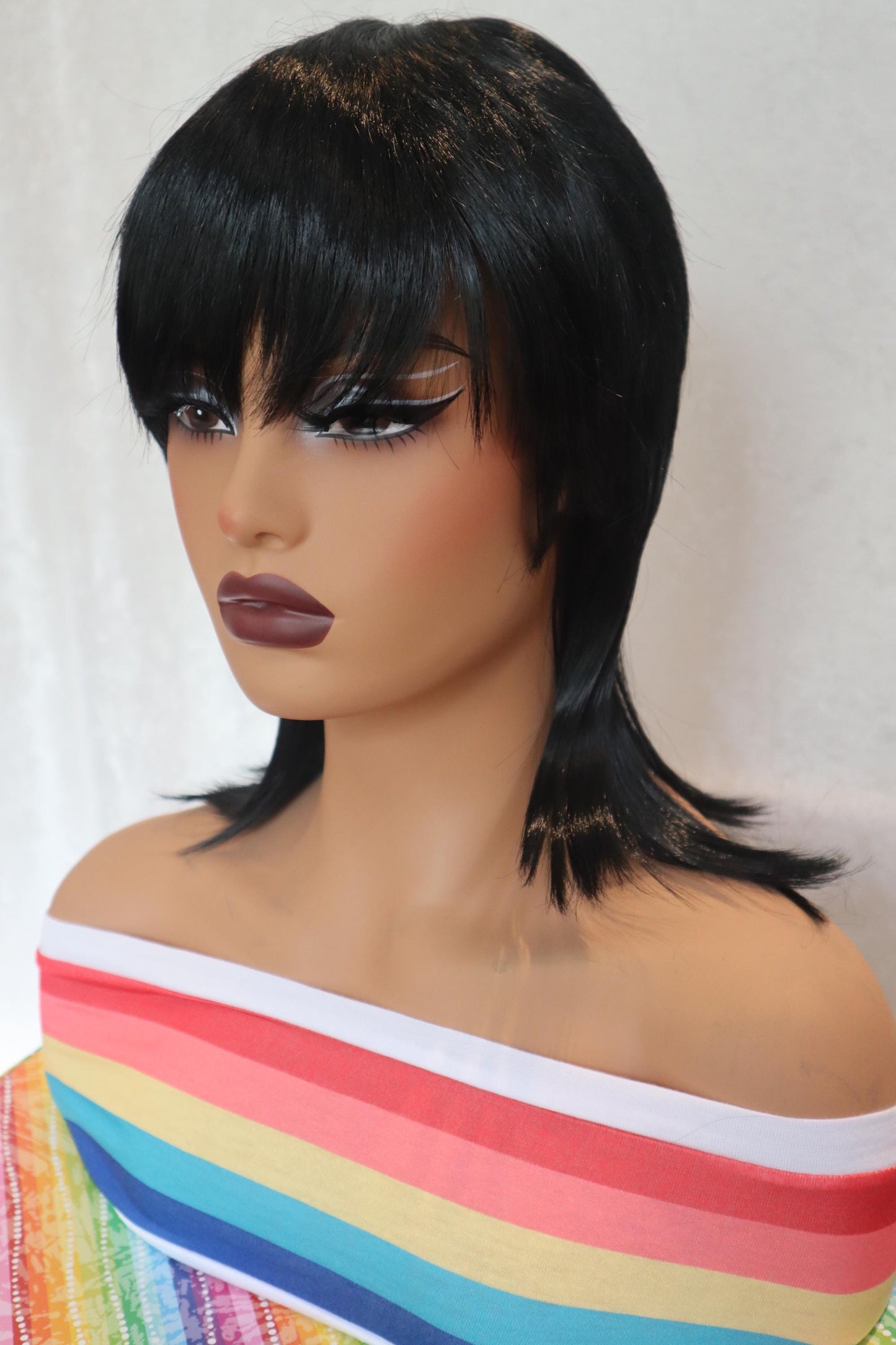 Short Black 80s Mullet Wig for Women | Retro Rocker Style | Perfect for Costume or Everyday Fun