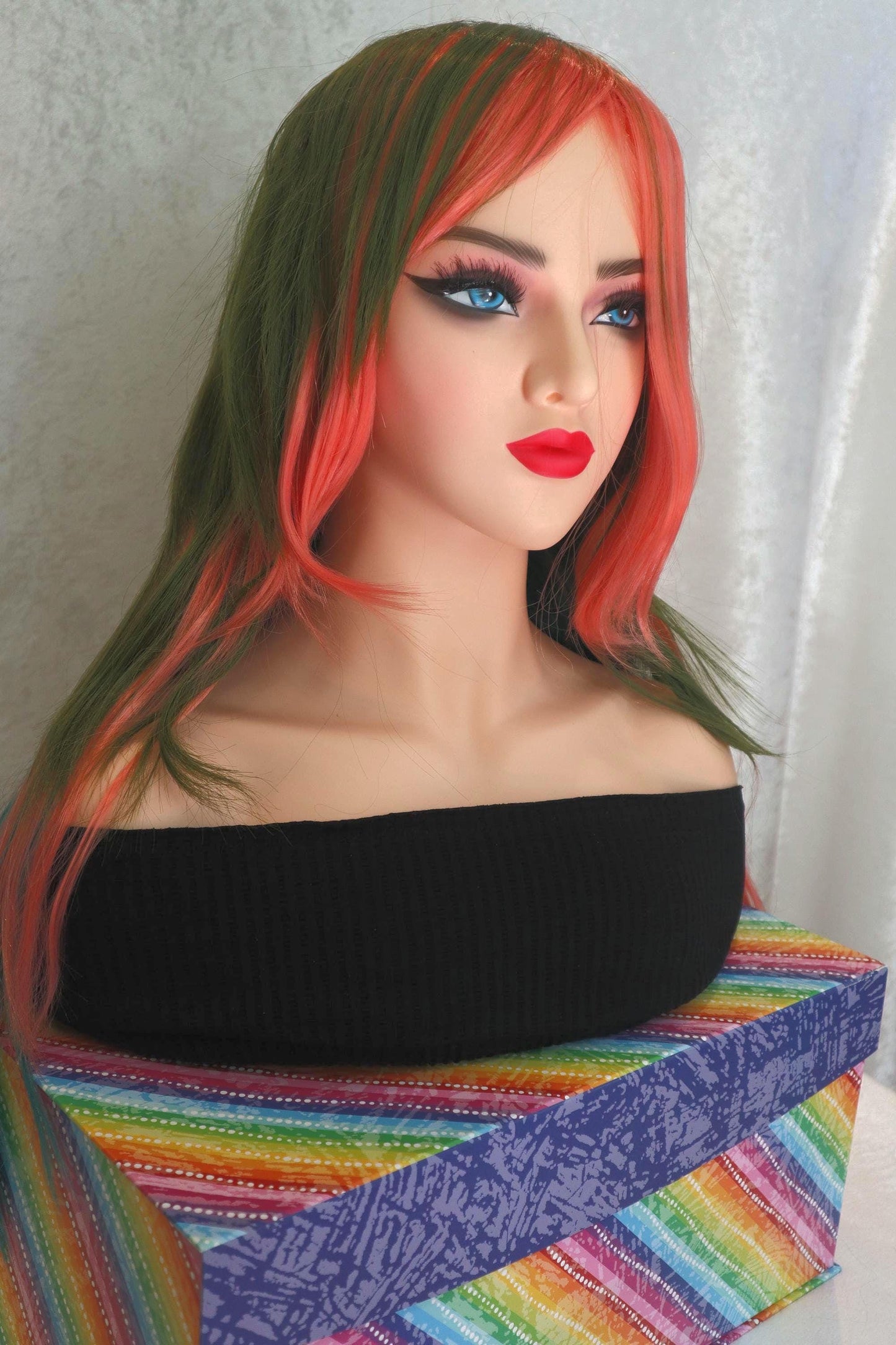 Punk Emo Multi-Colored Wig with Pink Face-Framing Bangs