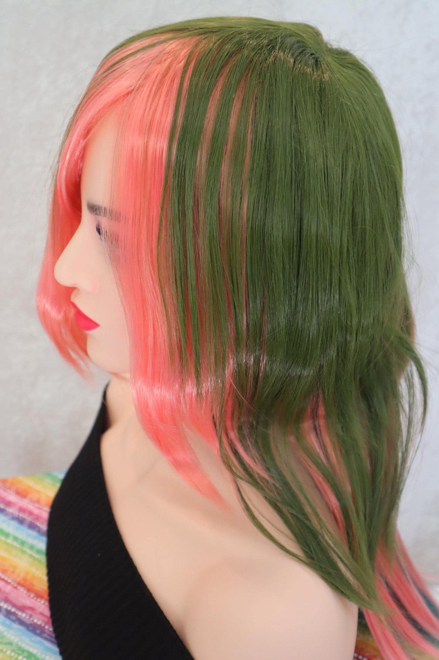 Punk Emo Multi-Colored Wig with Pink Face-Framing Bangs