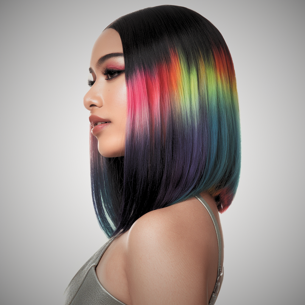 Rainbow Rays Highlights with black straight bob wig