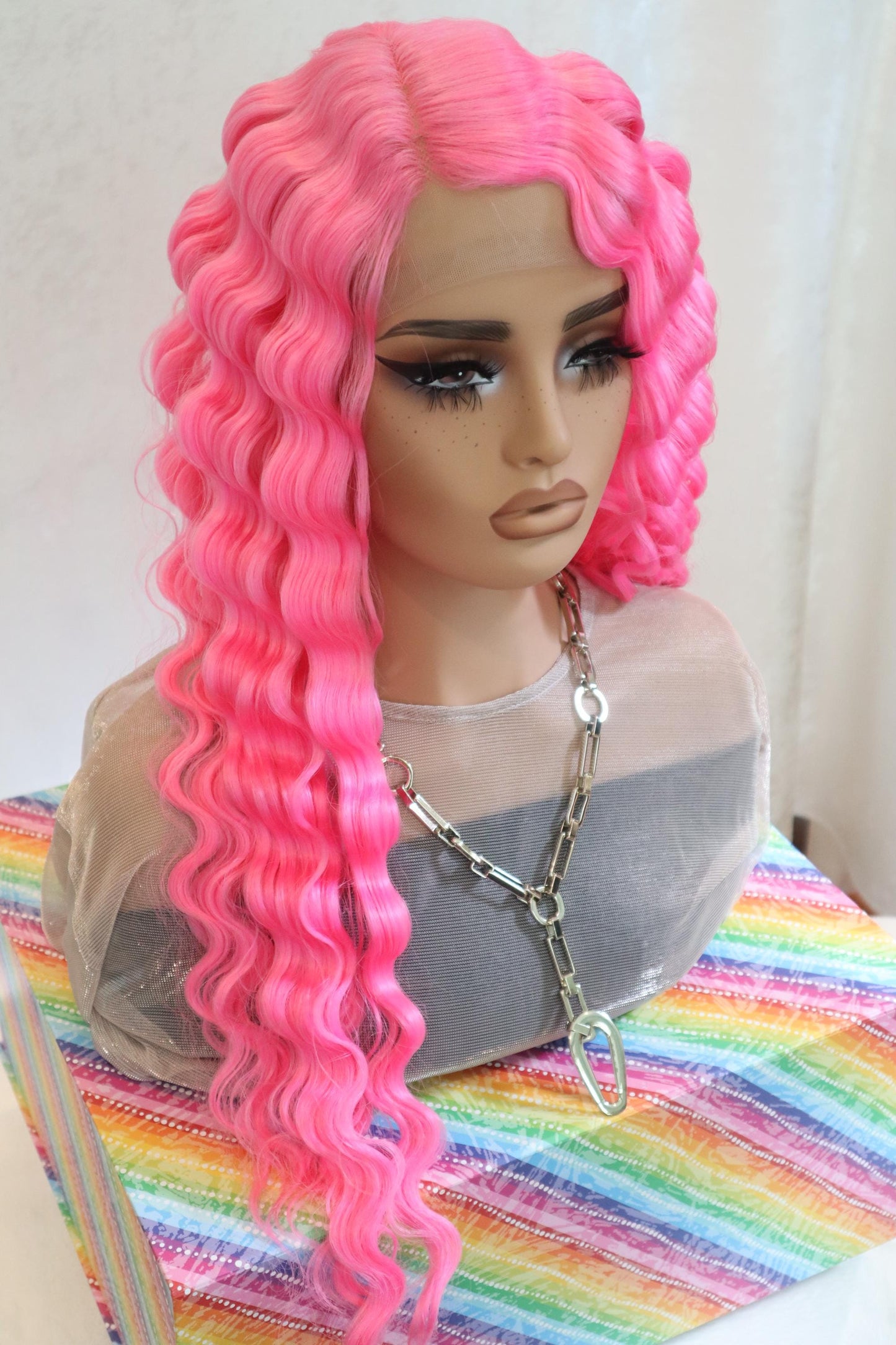 Long Front Lace Wavy Hot Pink Wig - Bold & Beautiful Pink Waves