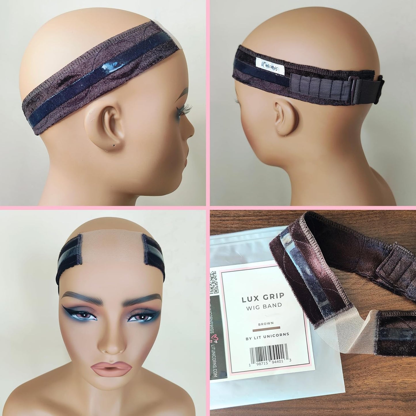 LUX GRIP Lace Wig Gripper Band - Fully Adjustable | Extra Wide Lace | For Lace Front Wigs | Non Slip for All Wigs (Brown)