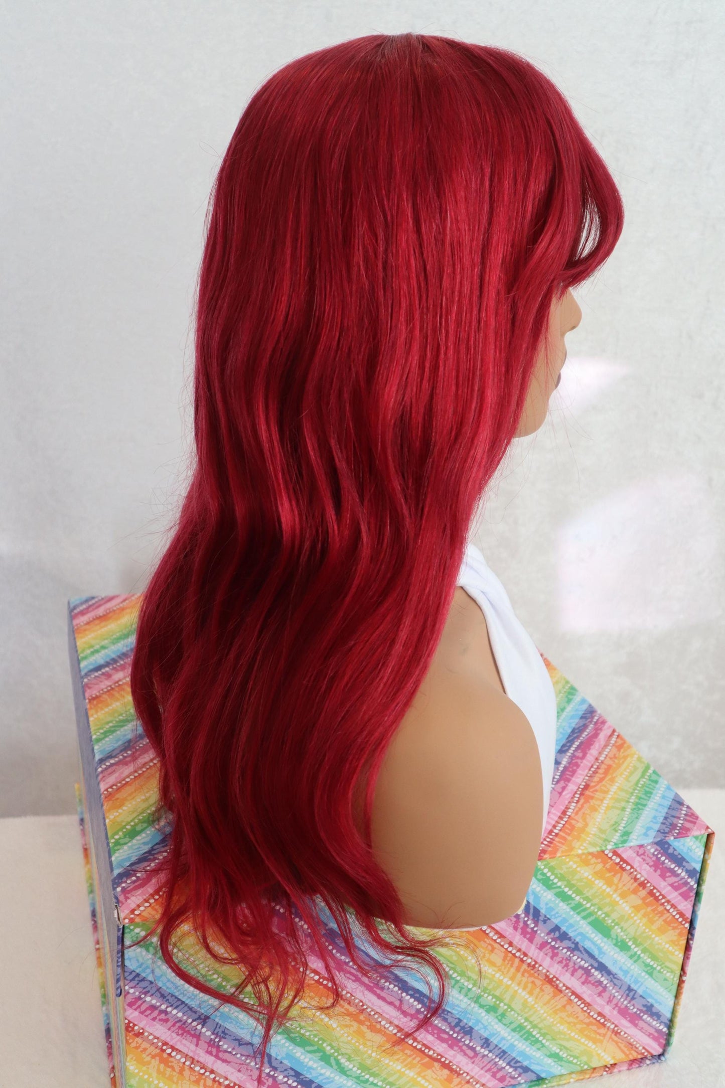 Ariel-Inspired Vibrant Red Human Hair Wig – 18" Soft & Natural with Bangs