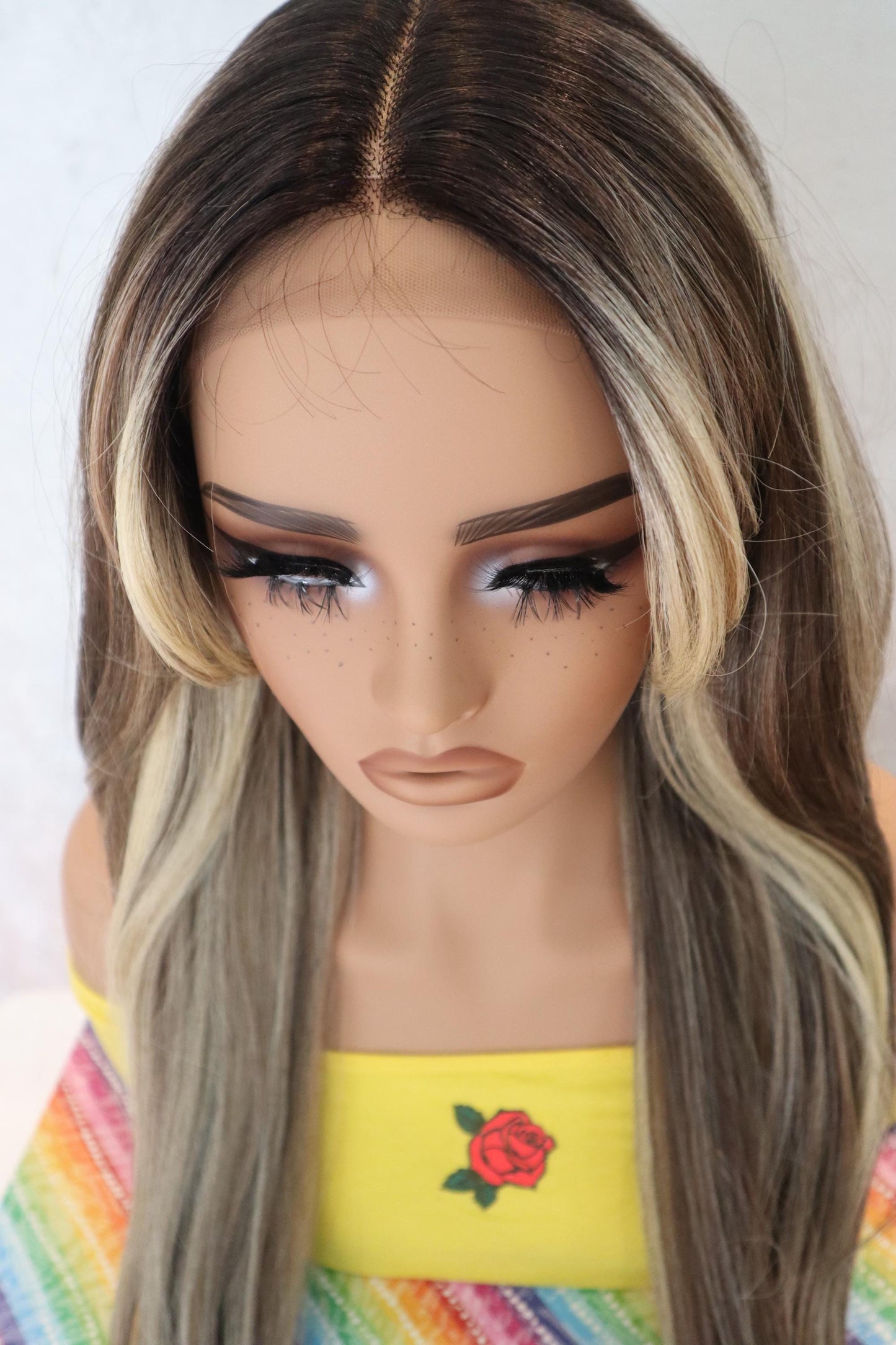 Long Manageable Non Shedding Straight Blonde Wig with Highlights Lowlights Soft Sexy Lace Front Wig