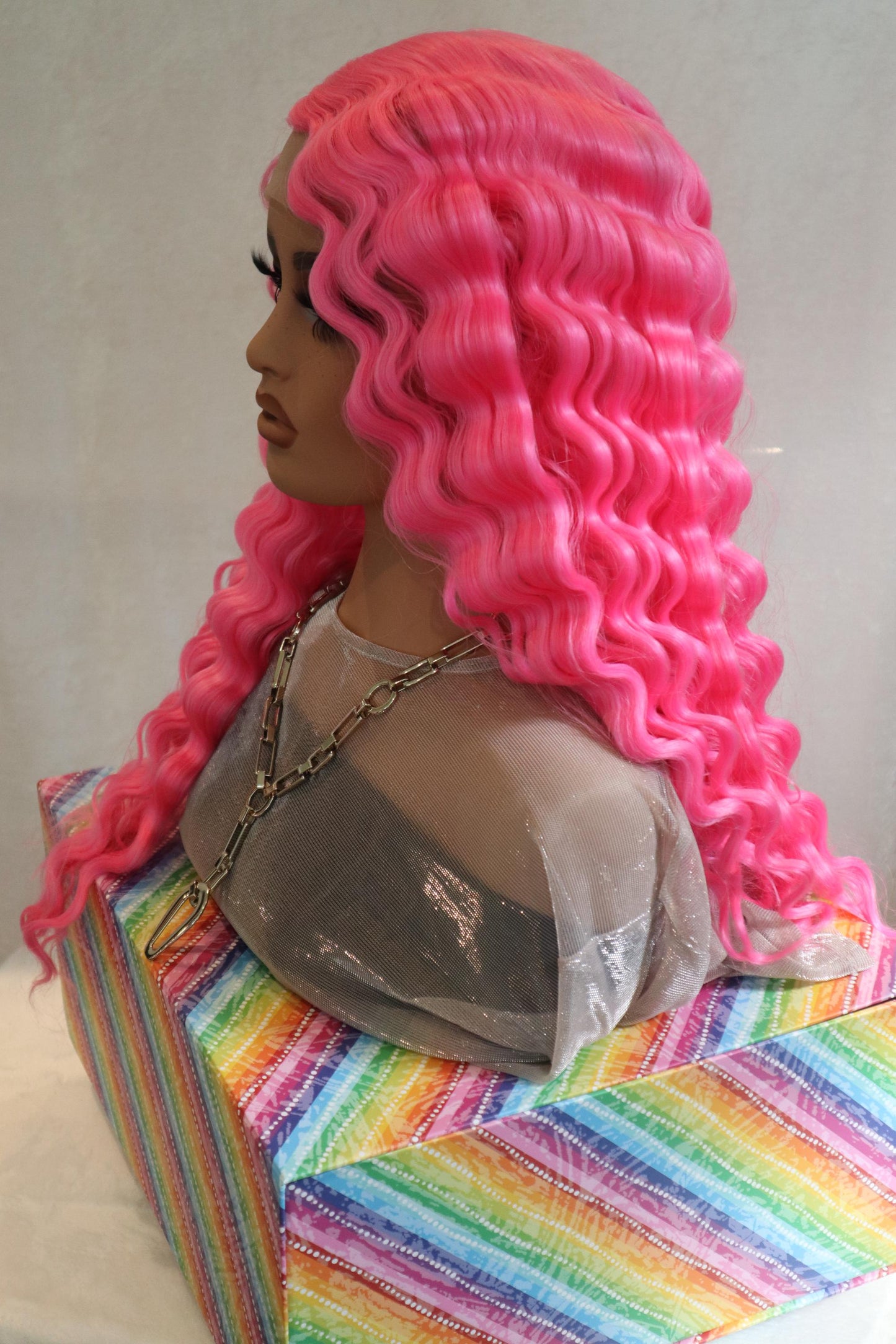 Long Front Lace Wavy Hot Pink Wig - Bold & Beautiful Pink Waves