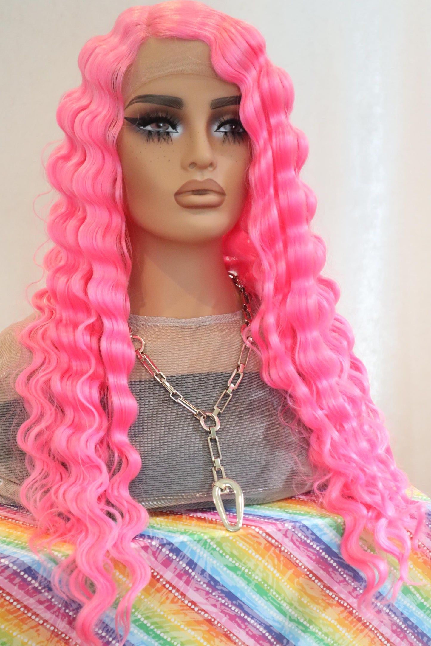 Long Front Lace Wavy Hot Pink Wig - Bold & Beautiful Pink Waves