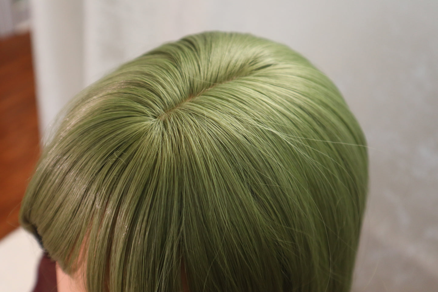 Thick Retro Green Matcha Wig with Bold Bangs | High-Quality, Easy Brush, 24-Inch Layered Style