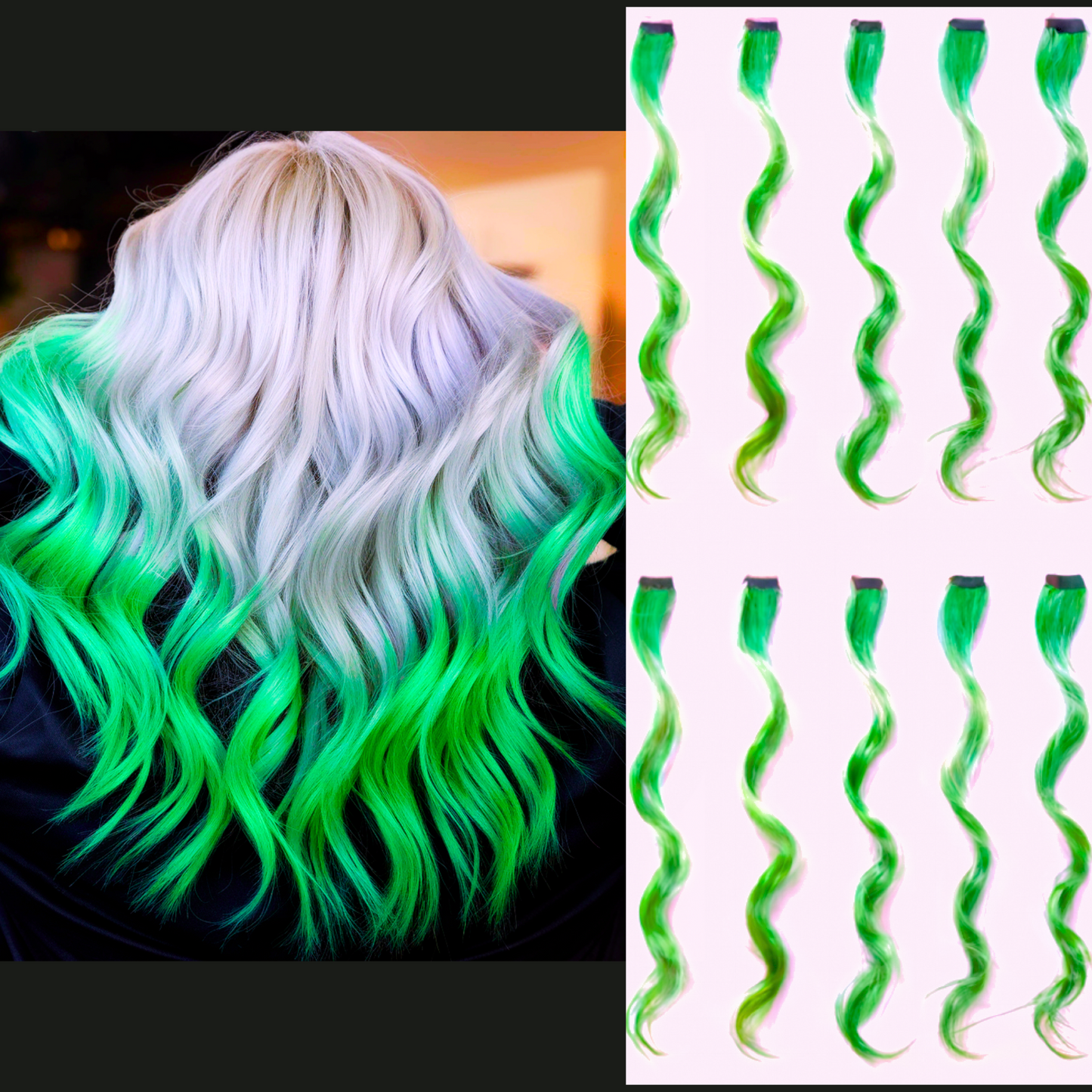 Set of 10 pieces 22 inches Purple, Pink, Green, Purple, Blue White Clip Ons Color Splash Wavy Hair Extensions Dress Up Cosplay