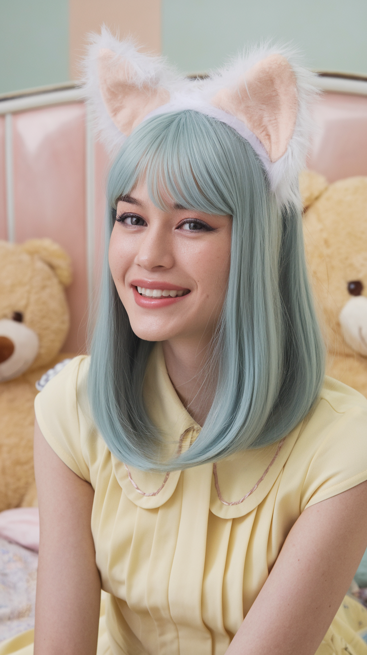 Pastel Baby Blue 16 inches Wig with Bangs – Anime-Inspired, Lightweight & Easy to Style